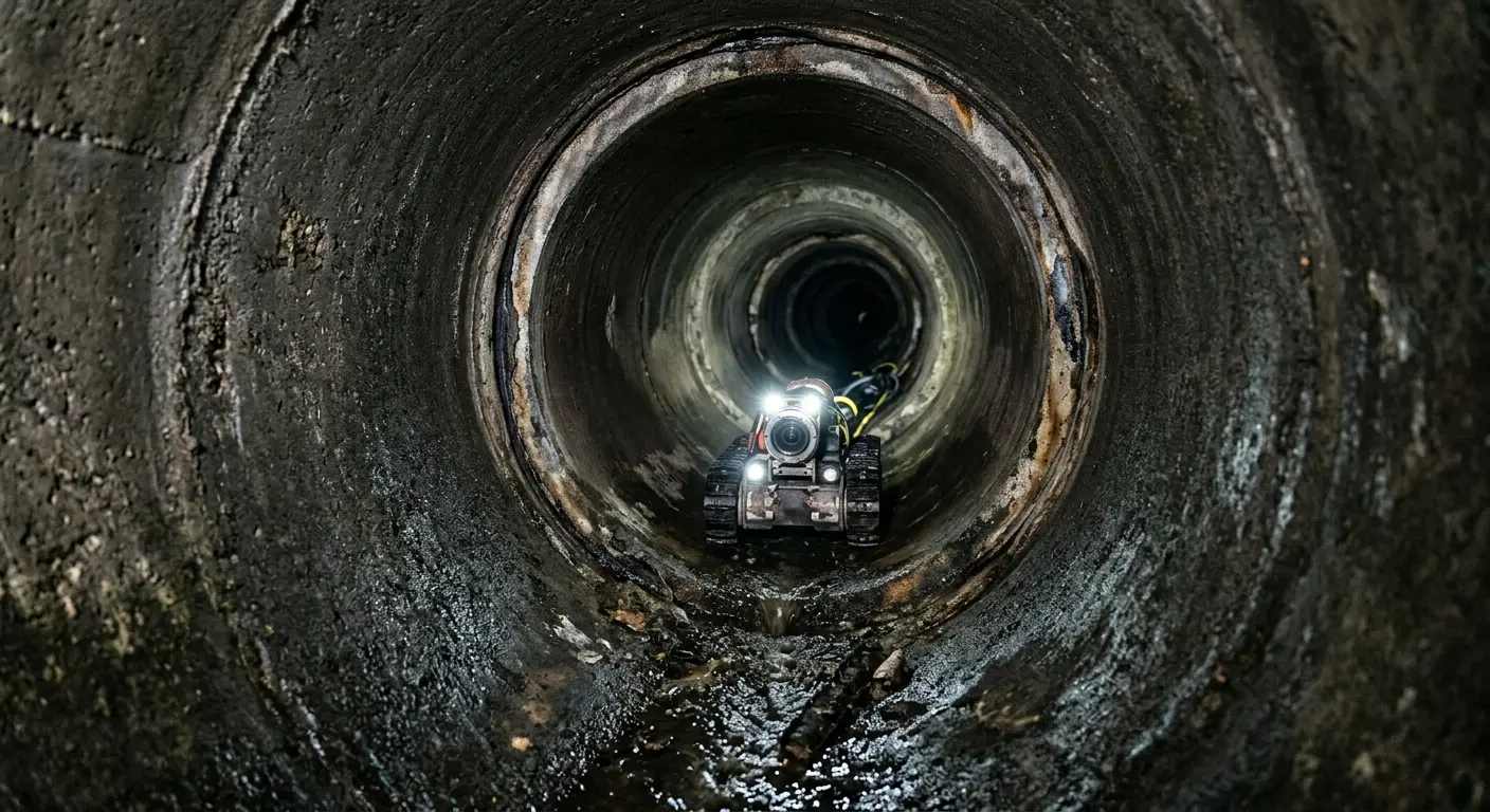 Robotic sewer camera inspecting pipe interior for Drain Snake Service in Gonzalez